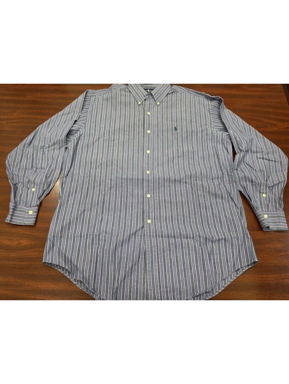 Ralph Lauren Men Medium 100% Cotton Green Purple Striped Long Sleeve Button Down